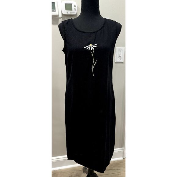 Vintage Embroidered Linen Blend Dress Daisy Black - Size Medium 10 - 12 - Picture 2 of 12